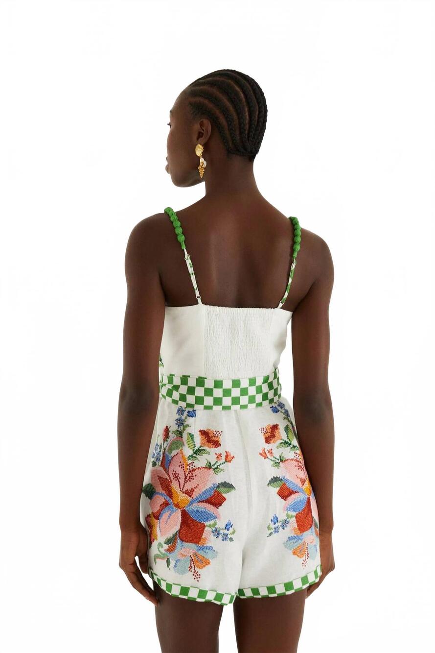 NEW FARM RIO calm breeze beaded straps belted romper in off white - Picture 4 of 5